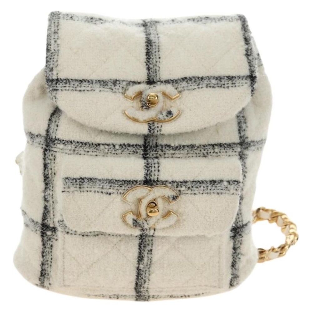 Chanel Duma Drawstring Quilted Wool Tweed Beige Wool Backpack Bag